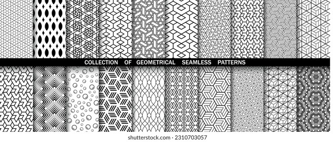 Geometric set of seamless black and white patterns. Simpless vector graphics