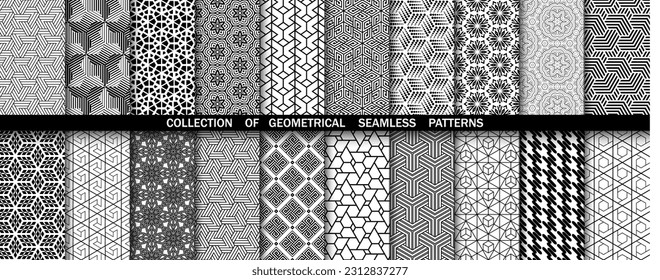 Conjunto geométrico de patrones blancos y negros sin soldadura. Gráficos vectoriales simples