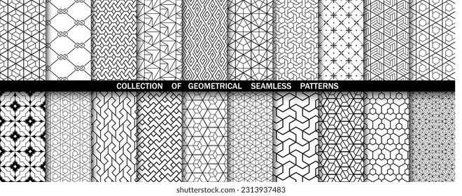 Conjunto geométrico de patrones blancos y negros sin soldadura. Gráficos vectoriales simples