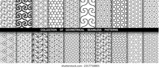 Geometric set of seamless black and white patterns. Simpless vector graphics
