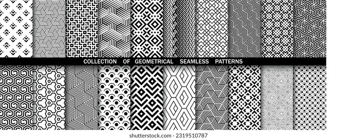 Conjunto geométrico de patrones blancos y negros sin soldadura. Gráficos vectoriales simples