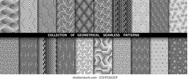 Geometric set of seamless black and white patterns. Simpless vector graphics