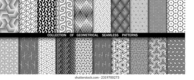 Geometric set of seamless black and white patterns. Simpless vector graphics