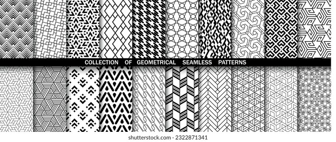 Geometric set of seamless black and white patterns. Simpless vector graphics