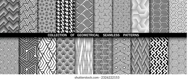 Conjunto geométrico de patrones blancos y negros sin soldadura. Gráficos vectoriales simples