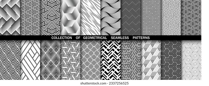 Conjunto geométrico de patrones blancos y negros sin soldadura. Gráficos vectoriales simples