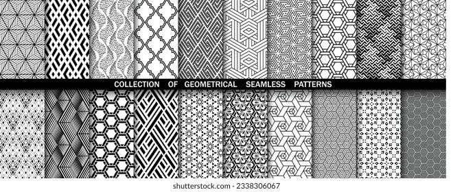Conjunto geométrico de patrones blancos y negros sin soldadura. Gráficos vectoriales simples