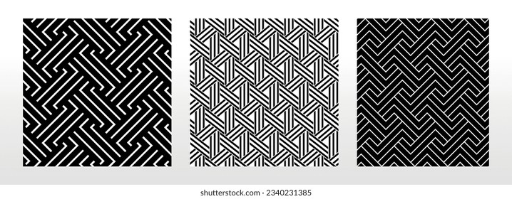 Conjunto geométrico de patrones blancos y negros sin soldadura. Gráficos vectoriales simples
