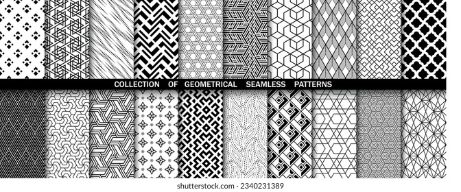 Geometric set of seamless black and white patterns. Simpless vector graphics