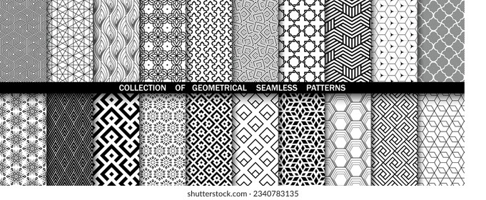 Conjunto geométrico de patrones blancos y negros sin soldadura. Gráficos vectoriales simples