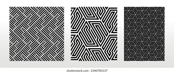 Conjunto geométrico de patrones blancos y negros sin soldadura. Gráficos vectoriales simples