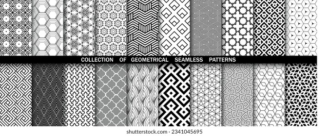 Geometric set of seamless black and white patterns. Simpless vector graphics