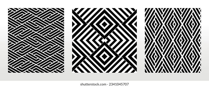 Conjunto geométrico de patrones blancos y negros sin soldadura. Gráficos vectoriales simples