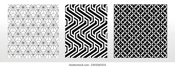 Geometric set of seamless black and white patterns. Simpless vector graphics