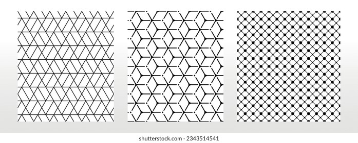 Geometric set of seamless black and white patterns. Simpless vector graphics