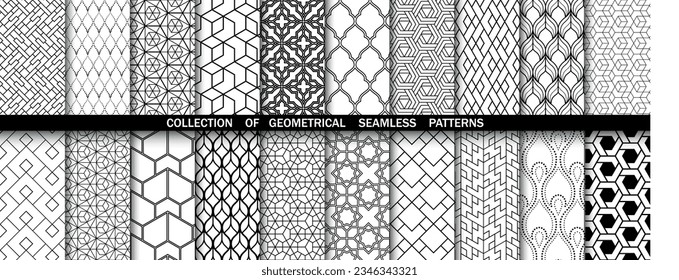 Geometric set of seamless black and white patterns. Simpless vector graphics