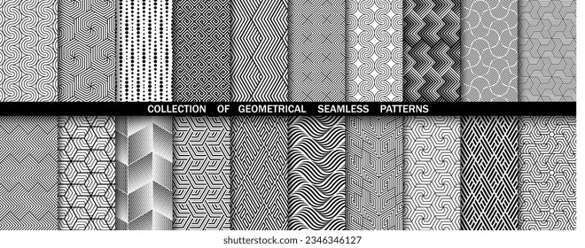 Conjunto geométrico de patrones blancos y negros sin soldadura. Gráficos vectoriales simples