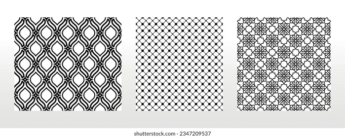 Geometric set of seamless black and white patterns. Simpless vector graphics