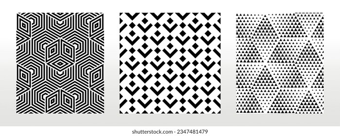 Geometric set of seamless black and white patterns. Simpless vector graphics