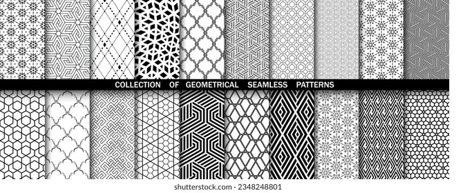 Geometric set of seamless black and white patterns. Simpless vector graphics
