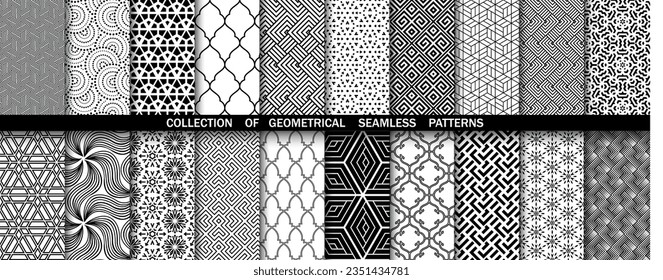 Geometric set of seamless black and white patterns. Simpless vector graphics