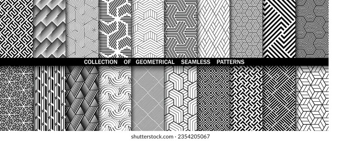 Geometric set of seamless black and white patterns. Simpless vector graphics