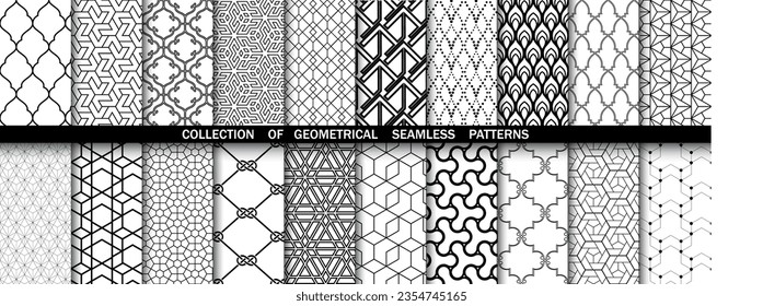 Geometric set of seamless black and white patterns. Simpless vector graphics