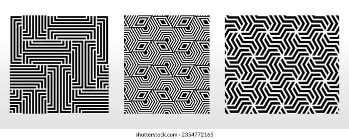Geometric set of seamless black and white patterns. Simpless vector graphics