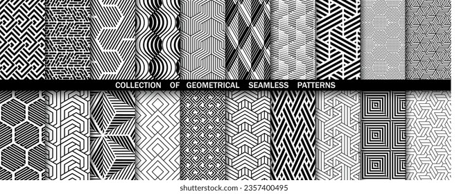 Geometric set of seamless black and white patterns. Simpless vector graphics