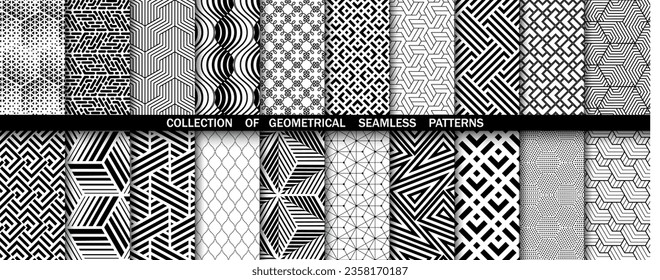 Conjunto geométrico de patrones blancos y negros sin soldadura. Gráficos vectoriales simples