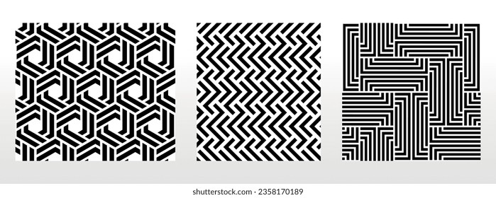 Geometric set of seamless black and white patterns. Simpless vector graphics