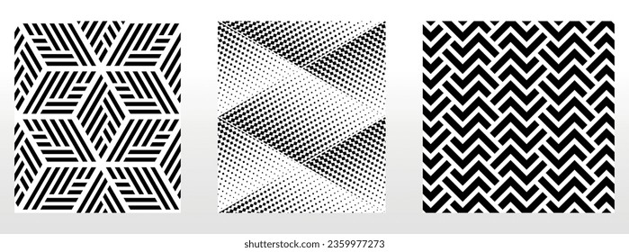 Conjunto geométrico de patrones blancos y negros sin soldadura. Gráficos vectoriales simples