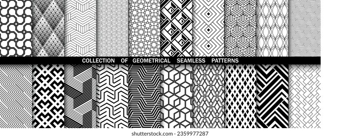 Geometric set of seamless black and white patterns. Simpless vector graphics