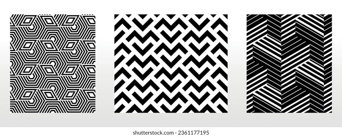 Conjunto geométrico de patrones blancos y negros sin soldadura. Gráficos vectoriales simples