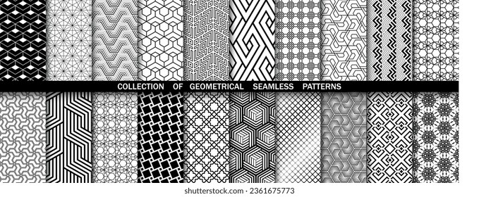 Geometric set of seamless black and white patterns. Simpless vector graphics