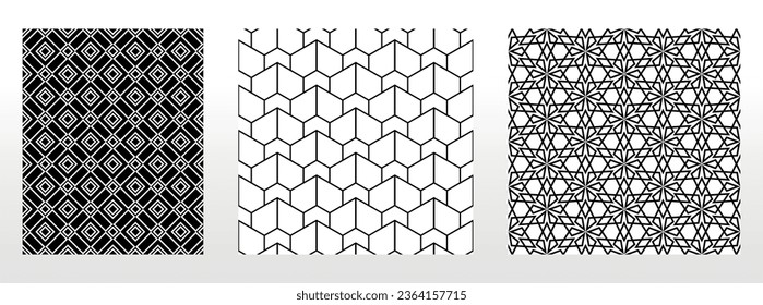 Geometric set of seamless black and white patterns. Simpless vector graphics
