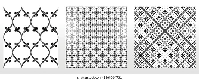 Geometric set of seamless black and white patterns. Simple vector graphics
