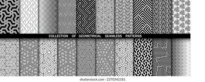 Geometric set of seamless black and white patterns. Simple vector graphics