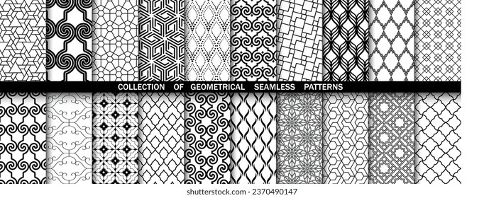 Geometric set of seamless black and white patterns. Simple vector graphics
