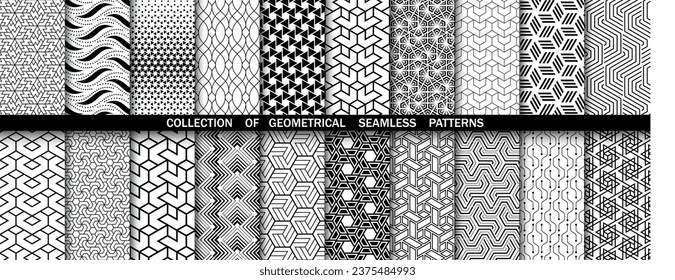 Geometric set of seamless black and white patterns. Simple vector graphics