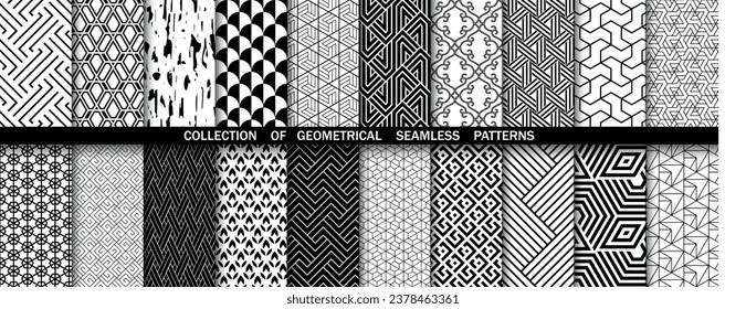 Conjunto geométrico de patrones blancos y negros sin soldadura. Gráficos vectoriales simples