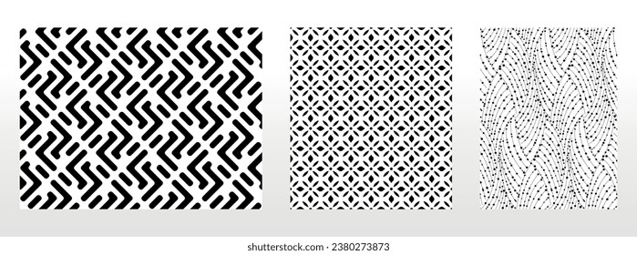 Geometric set of seamless black and white patterns. Simple vector graphics