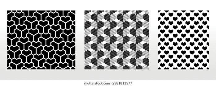 Conjunto geométrico de patrones blancos y negros sin soldadura. Gráficos vectoriales simples