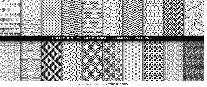 Conjunto geométrico de patrones blancos y negros sin soldadura. Gráficos vectoriales simples