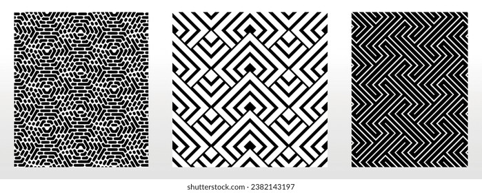 Geometric set of seamless black and white patterns. Simple vector graphics