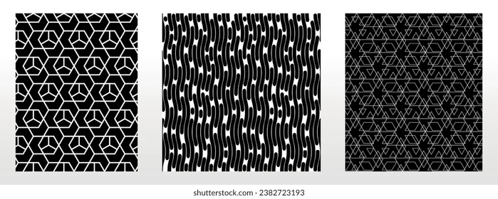 Geometric set of seamless black and white patterns. Simple vector graphics