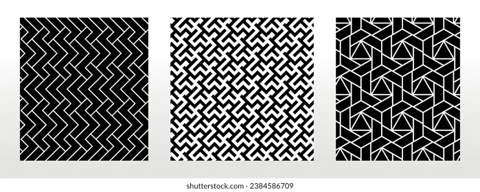 Conjunto geométrico de patrones blancos y negros sin soldadura. Gráficos vectoriales simples