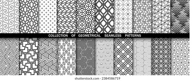 Geometric set of seamless black and white patterns. Simple vector graphics