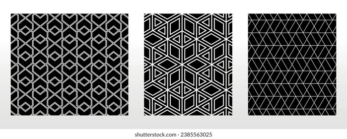 Geometric set of seamless black and white patterns. Simple vector graphics
