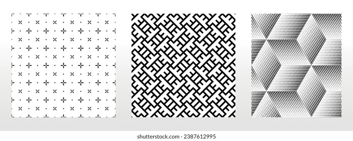 Geometric set of seamless black and white patterns. Simple vector graphics